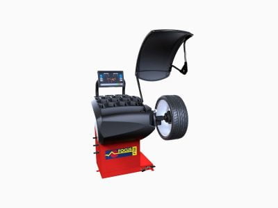 Däckbalanseringsmaskin med displaypanel och hjul