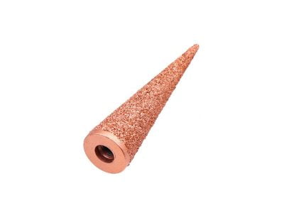 Konisk, glittrig juldekoration i kopparfärg