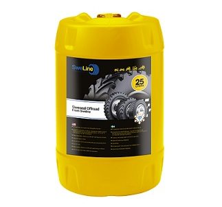 Gul plastbehållare för däckolja, 25 liter