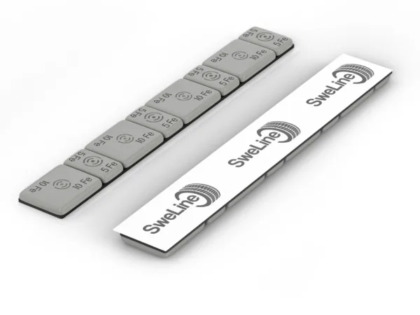 Bilbalanseringsvikter med Sweline-logotypen.