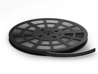 Svart filmrulle på vit bakgrund