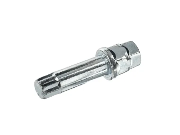 Metallisk skruv på vit bakgrund.