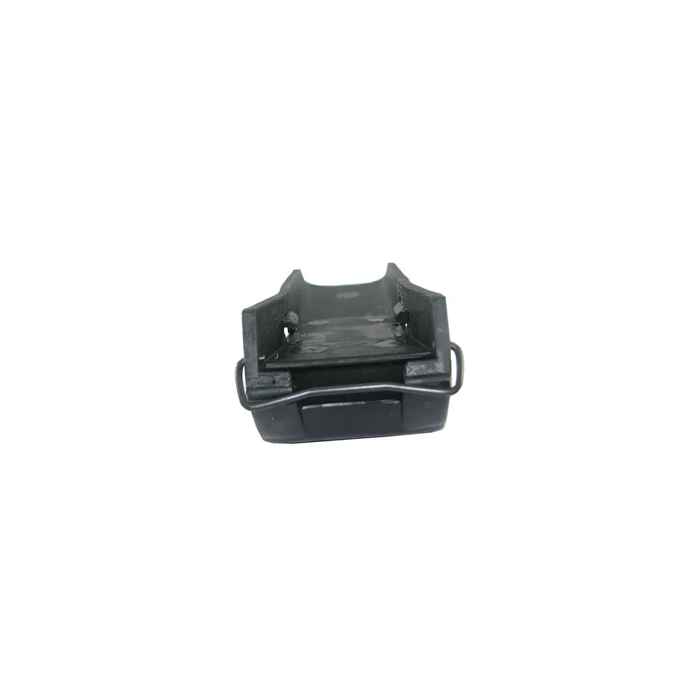 Svart plastfäste med metallklämmor