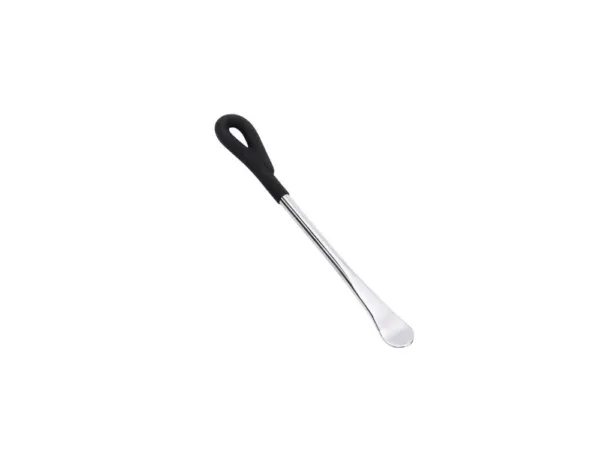 Metallisk skohorn med svart handtag